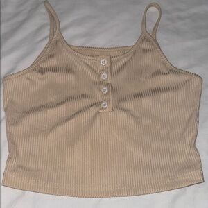 Tan Ribbed Button-Up Crop Top